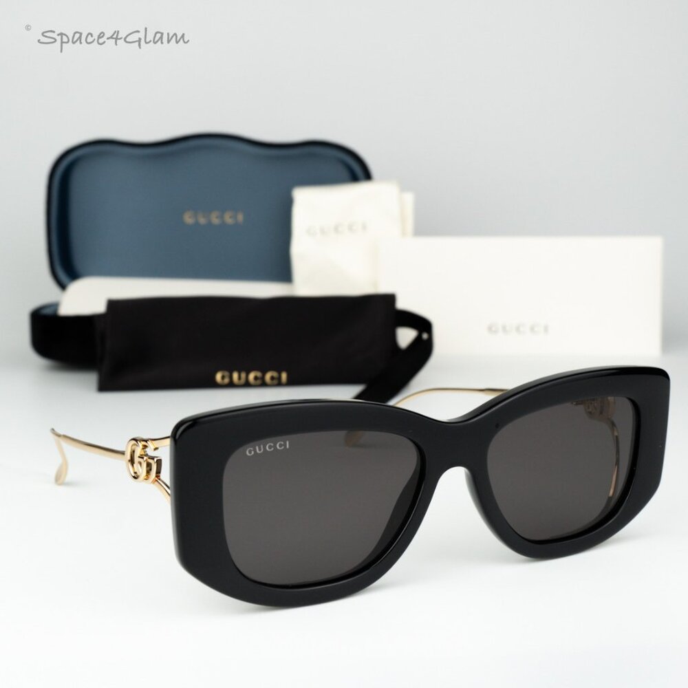 Gucci Women Sunglasses Black Gold Grey Butterfly GG1566S 001 BRAND NEW